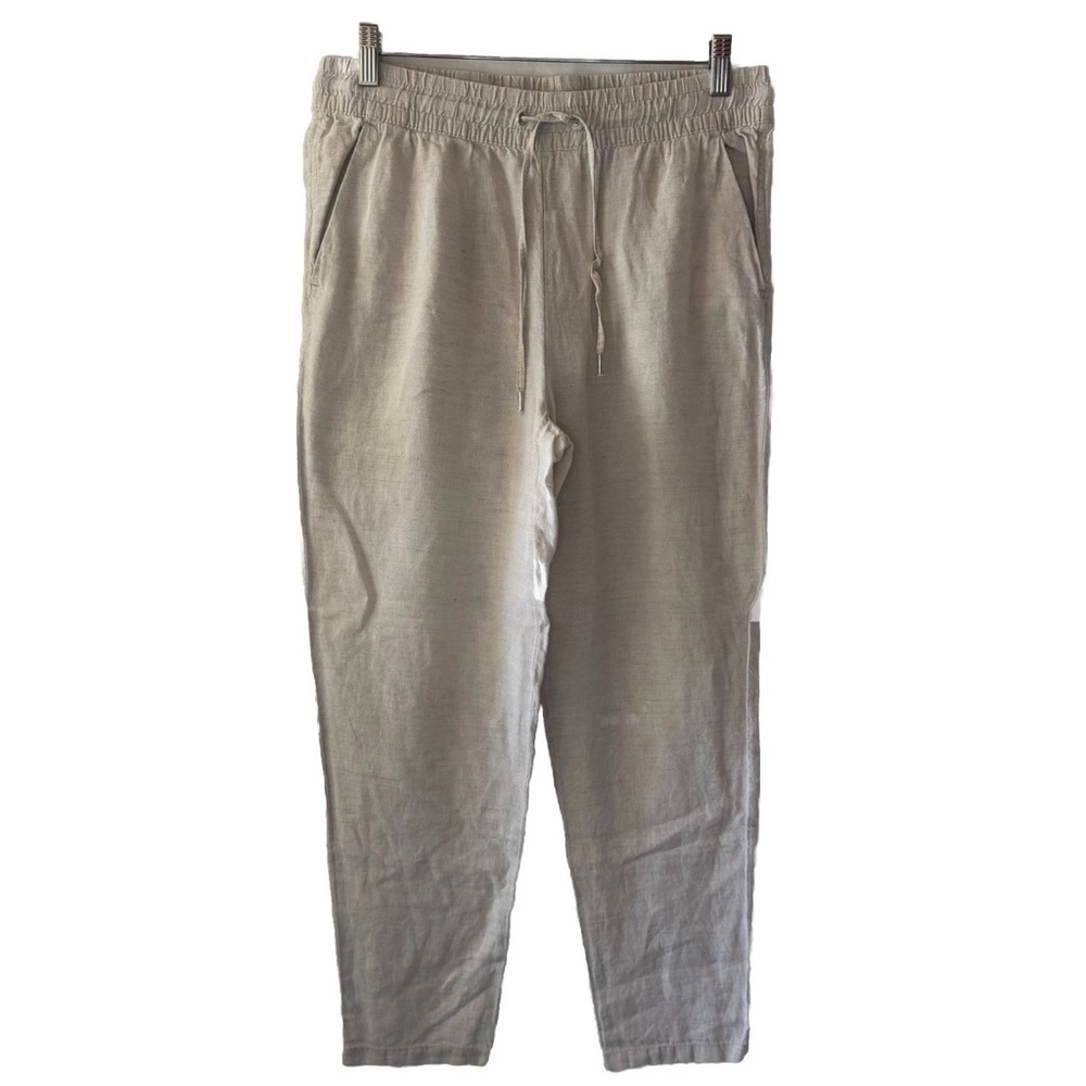H&M Women’s 100% Linen Trousers Relaxed Fit Tapered Leg Sz 6 Coastal Beachy